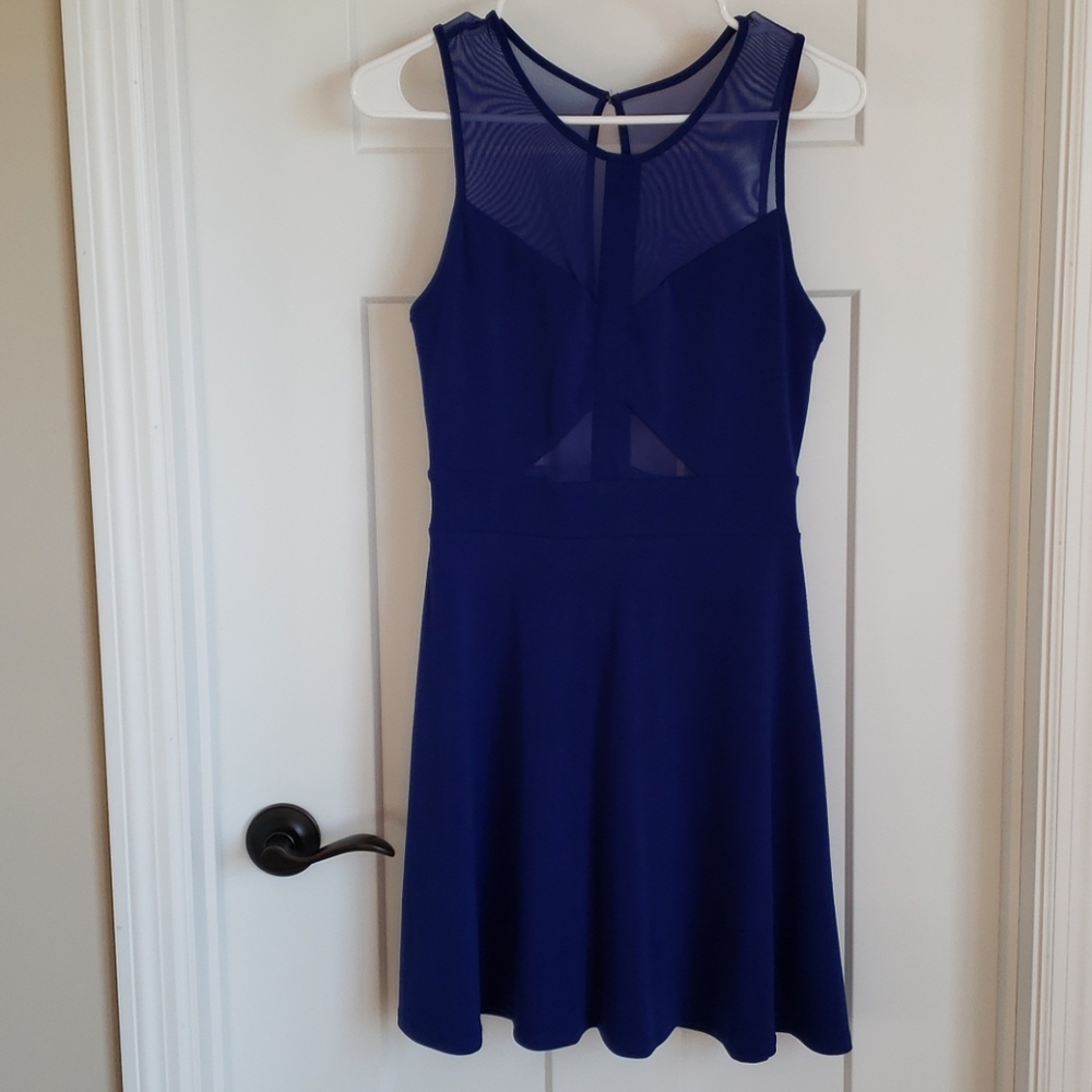 Blue Mesh Cut-Out Skater Dress